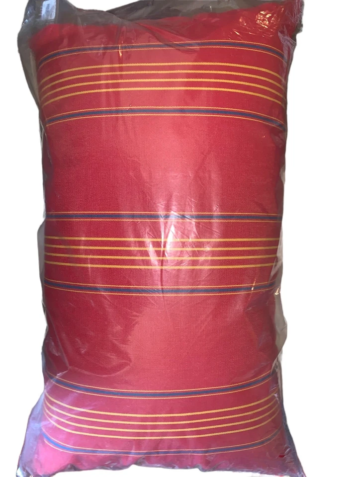 Pottery Barn Outdoor Lumbar Pillow Red Blue Yellow Stripe 16x26L Embroidered NEW - Image 2 of 4