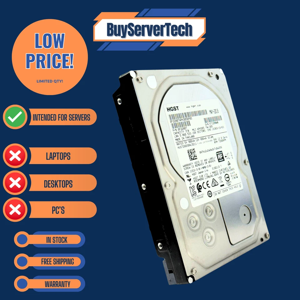 HGST 0F22807 3TB 7200RPM SAS 12Gbps 3.5" HDD | HUS726030AL5211 | 1YR Warranty - Image 3 of 4