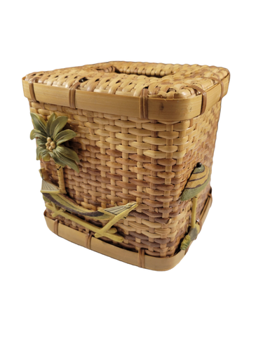 Braun Rattan Korb Quadrat Tissue Box Abdeckung Tropische Palmen Hängematte 6"x6"