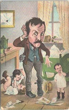 Lithograph Gross Scene Children Fighting over Chamber Pot early 1900s