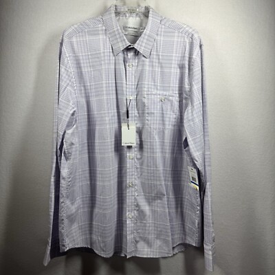 Calvin Klein Men's LS Button Up Shirt - Size X Large Slim Fit Liquid Cotton