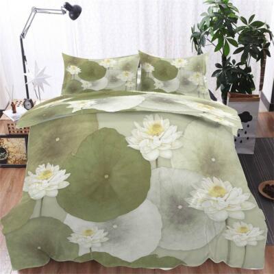 Gray Gap Lotus 3D Printing Duvet Quilt Doona Covers Pillow Case Bedding Sets
