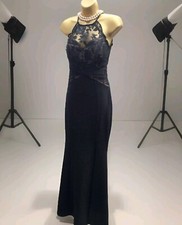 New Lipsy Size 6 Black Nude Artwork High Neck Lace Maxi Long Gown Prom Dress