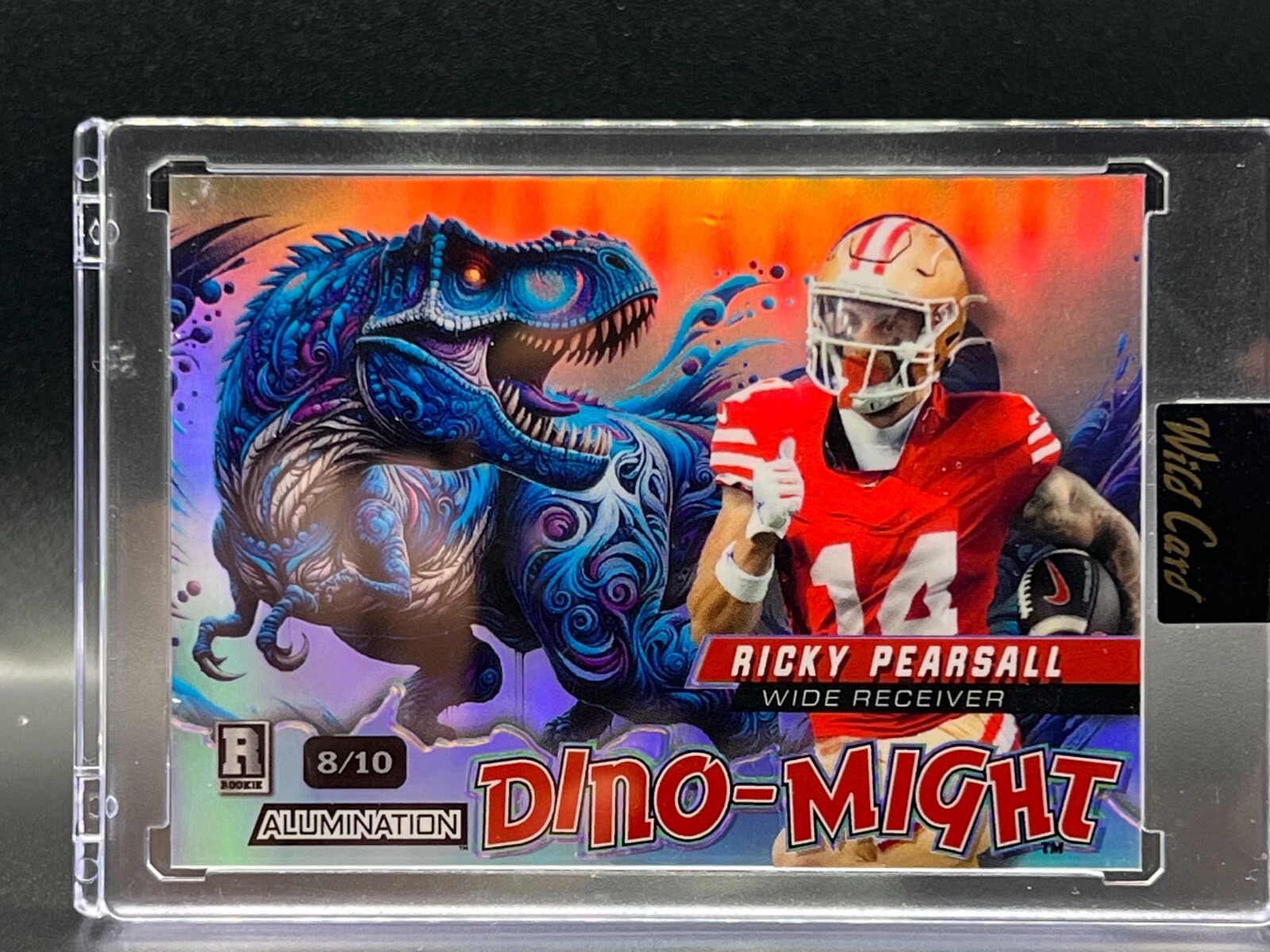 Drake Maye Wild Card Alumination Dino-Might #DM Tyrannosaurus Rex-Rainbow Foil-Black 1/1