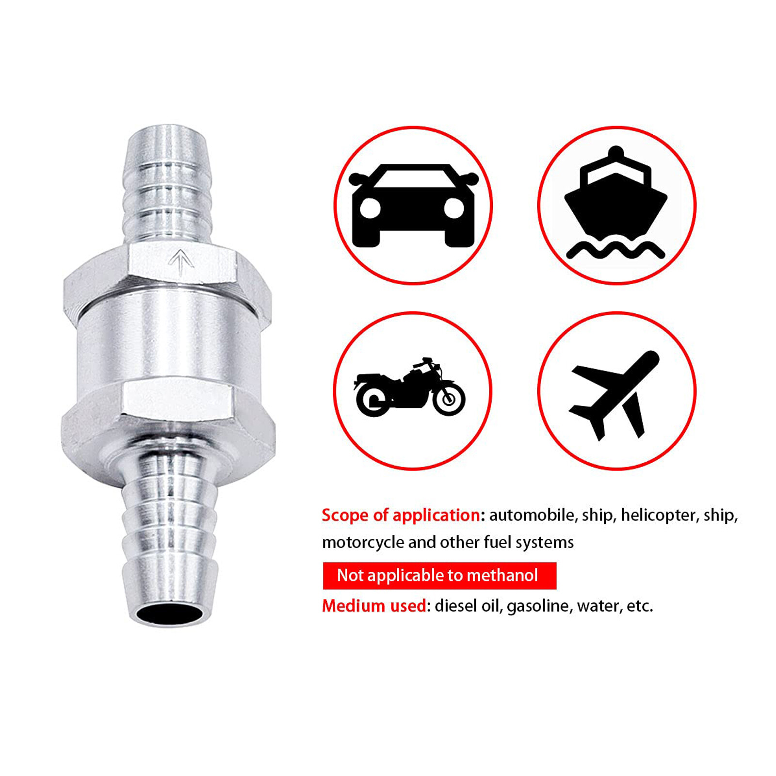 10mm (3/8") One-Way Check Valve For Fuel, Air, Oil Lines - Non-Return Valve, Aluminum