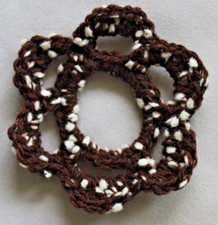 Brown  White Spotted Hand Crocheted Scrunchie / Hair Tie- Made in Australia