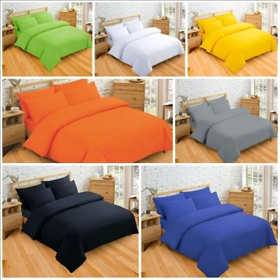 Plain Dyed Duvet Quilt Cover with Pillowcase Bedding Set Single Double King