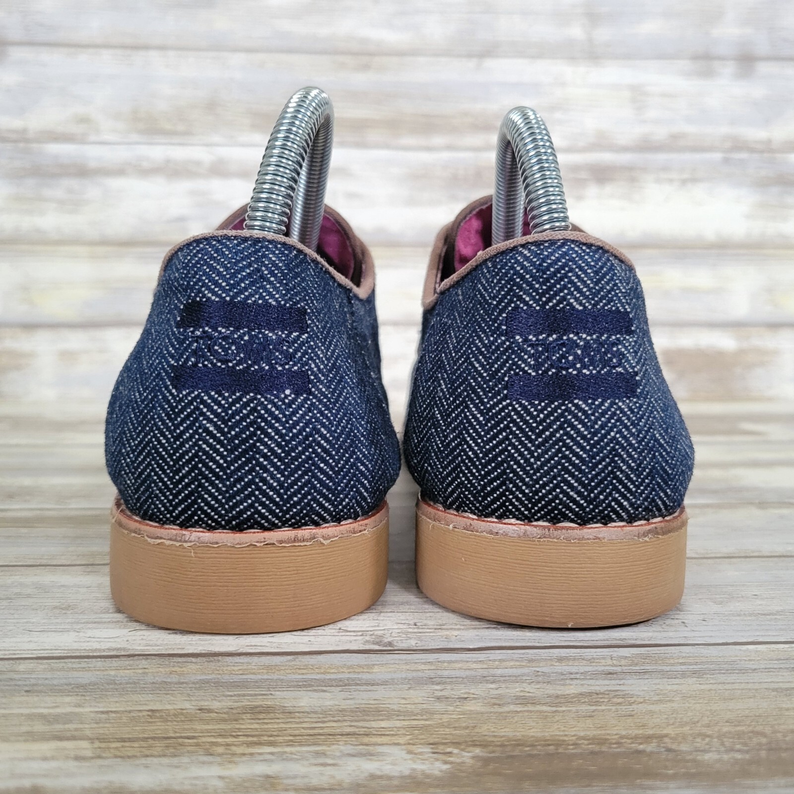 TOMS Women's Blue Denim Herringbone LaceUp Flat Dressy Oxfords Shoes