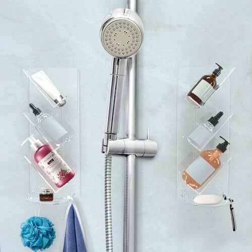2-Pack Acrylic Shower Caddy, Durable Wall-Mounted Bathroom Organizer Shelf for Shower Storage, Space-Saving Design