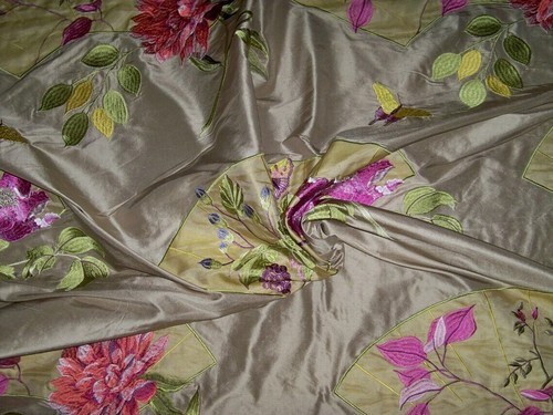 LEE JOFA CHINOISERIE ORIENTAL FANS CHINESE PEONY EMBROIDERED SILK FABRIC 10 YARD - Picture 8 of 10