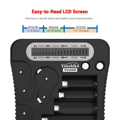 Youshiko YC200 Intelligent Battery Tester With LCD Display AA AAA C D N 9V - Picture 3 of 7