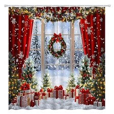 Christmas Shower Curtain Winter Forest Xmas 70"W x 70"L Pack of 1 Red Green