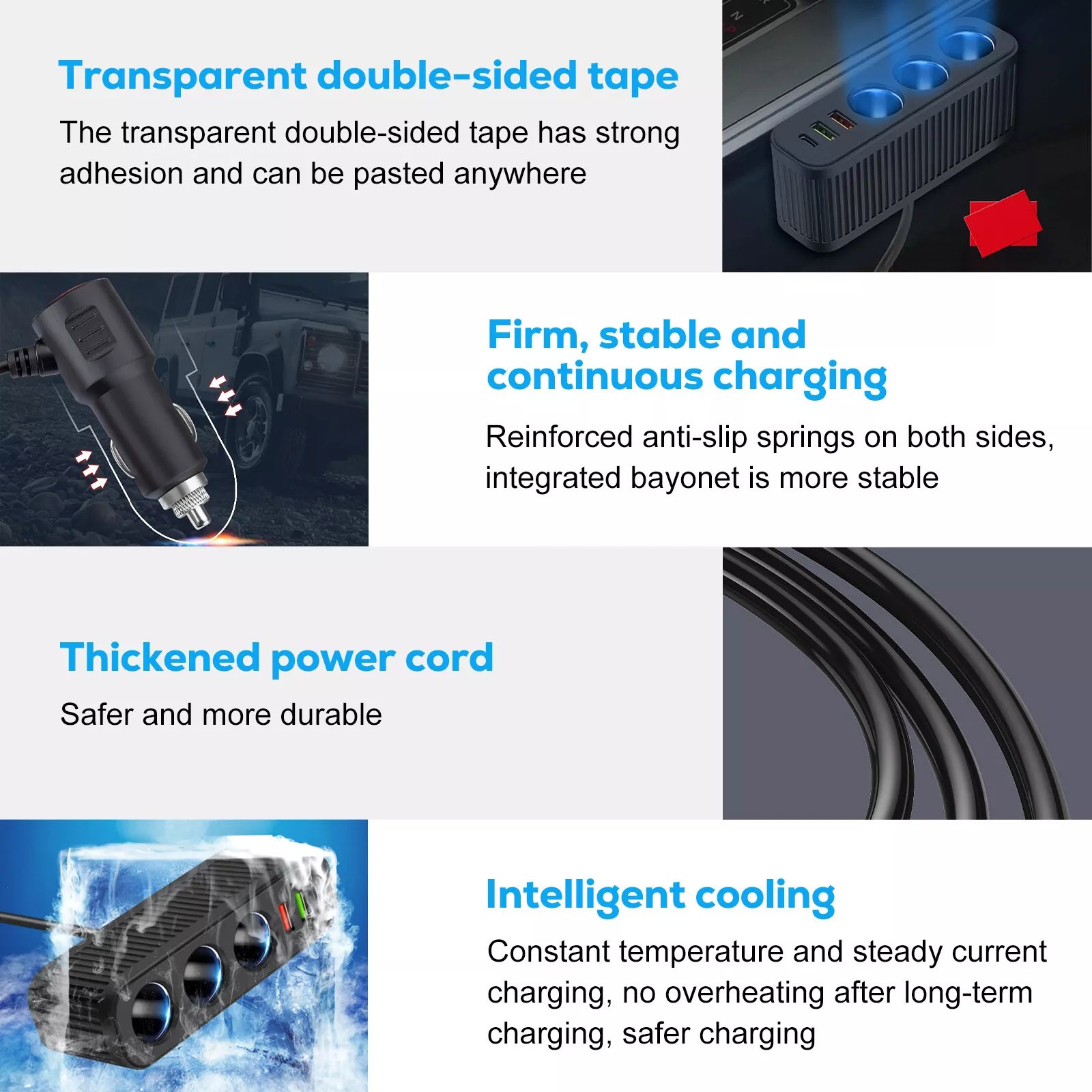 120W DC 12-24V 3-Socket Car Cigarette Lighter Splitter Charger Extender Parts