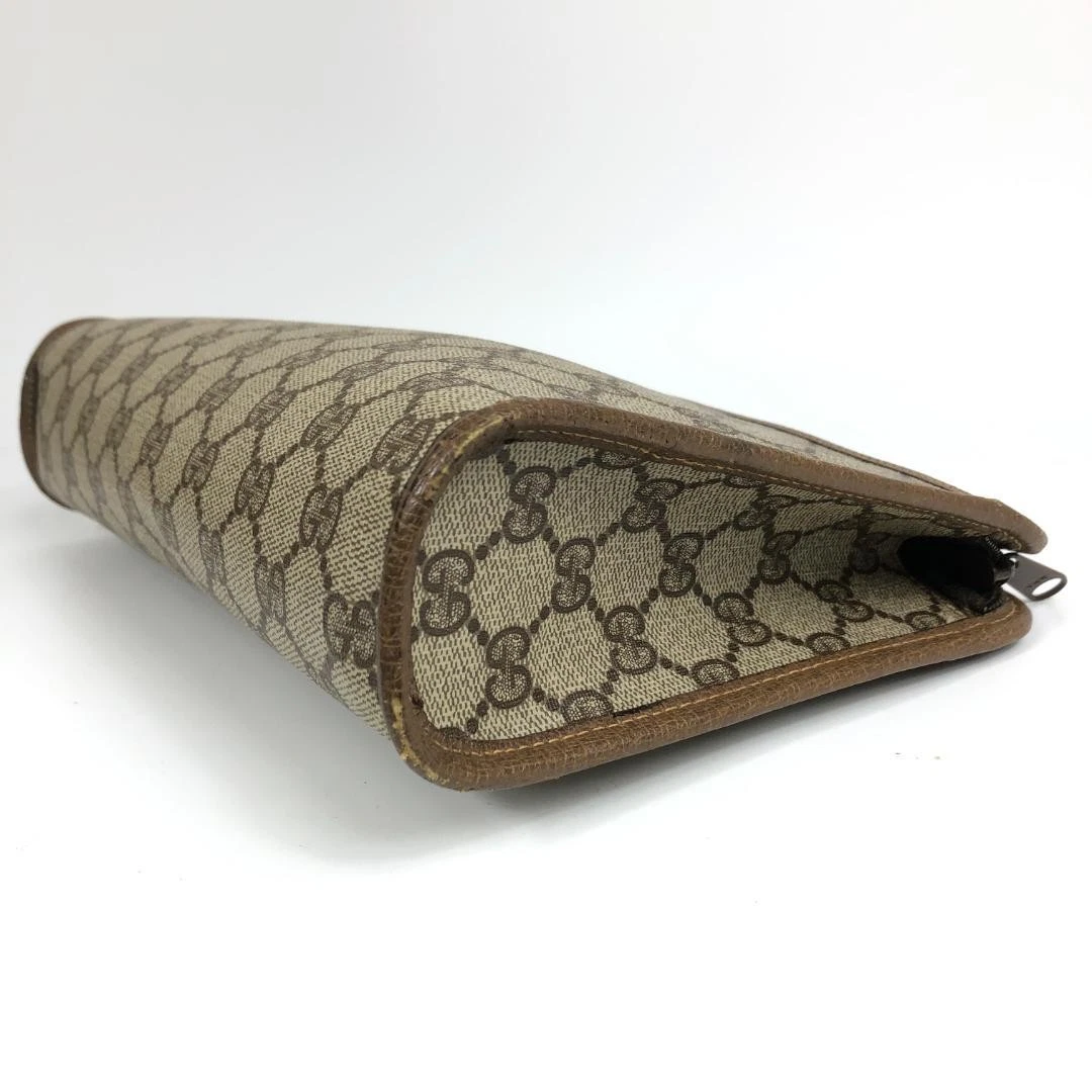 Gucci Pochette Sac GG Supreme Logo Marron PVC Cuir Homme Métal 19cm x 26,5cm x 2cm