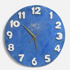 Handmade Clay Blue Round Wall Clock, Analog R...