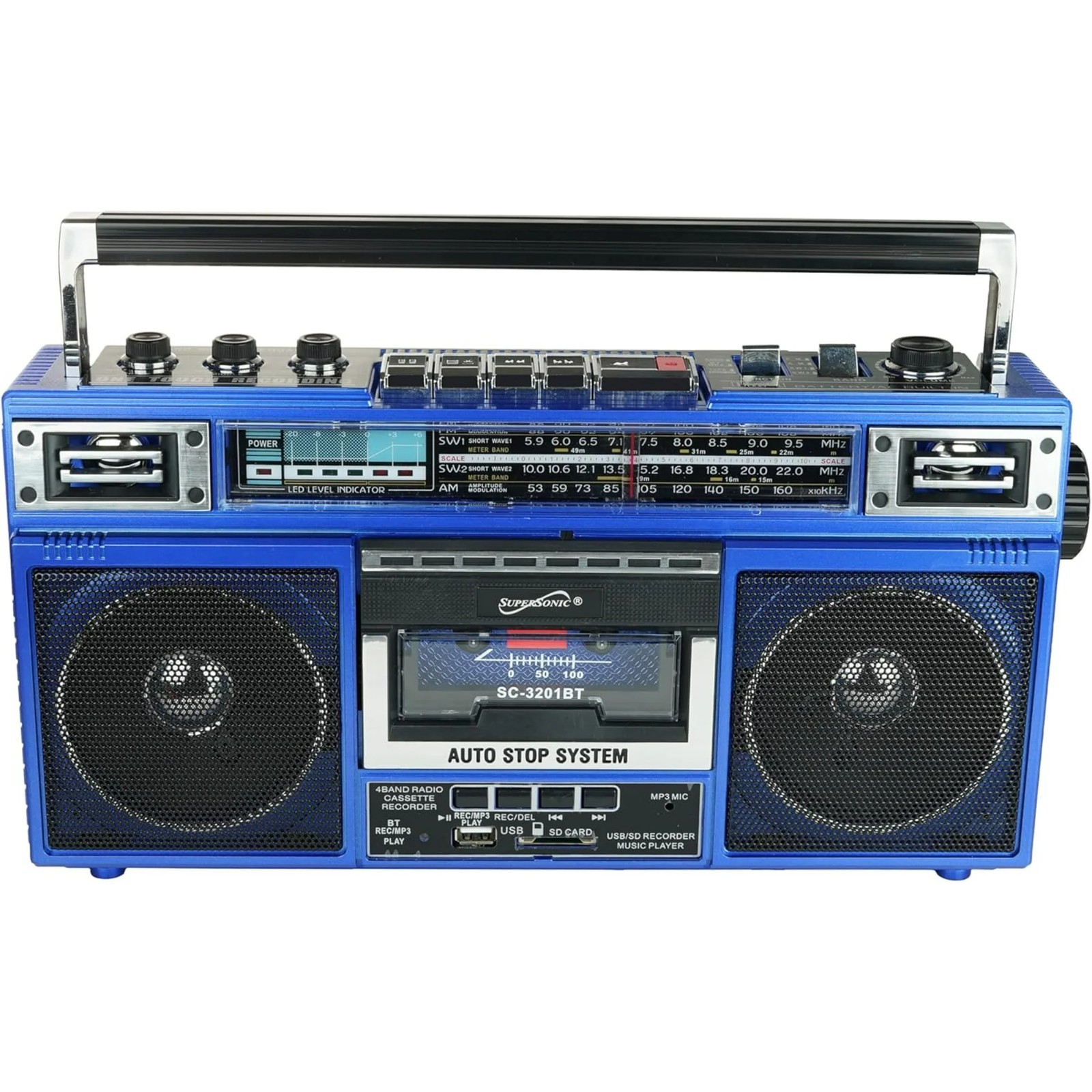 Supersonic SC-3201BT 4 Band Radio & Cassette Player Boombox,