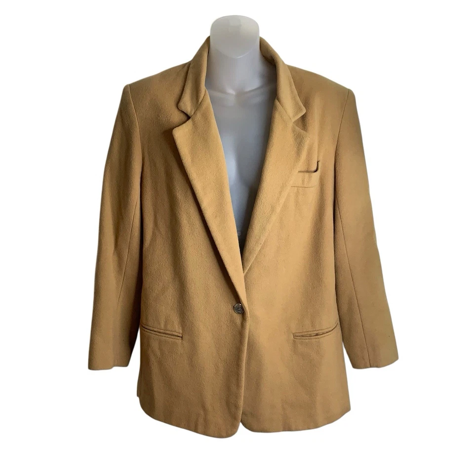 Chaqueta Blazer Mujer Vintage DUMAS Mezcla Cachemira 1 Botón Forrada Mediana Camel EE. UU. Foto 2 de 4