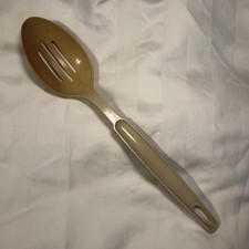 Vintage Tan Ekco Slotted Serving Spoon 13โ Kitchen Utensil *Stained Made In USA