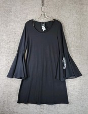MSK Bell Sleeve Shift Dress Womens L Black Semi Sheer Lined Cocktail NWT