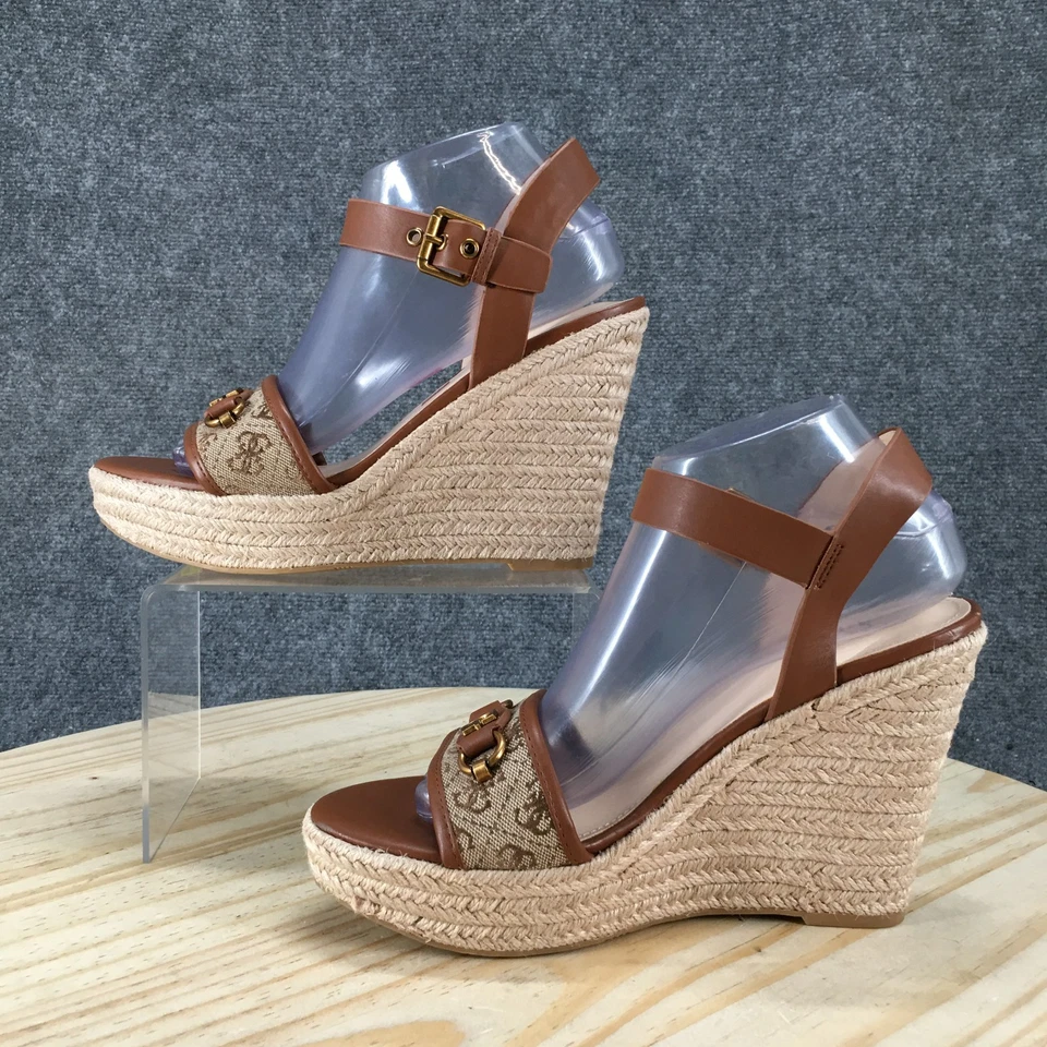 GUESS Tacones Mujer 9 M Hisley Plataforma Cuña Alpargata Marrón Imitación Cuero NUEVO Foto 2 de 4