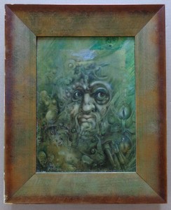 ROGER VAN BELLEGHEM (1922-2002) / VREEMD WEZEN / OLIEVERF PANEEL / 37x29cm KADER