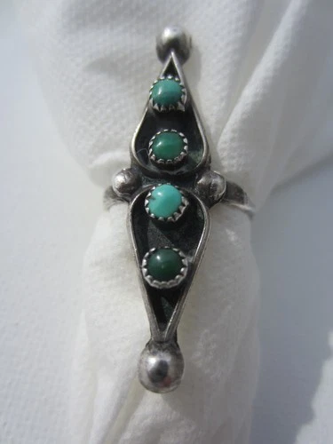 Vintage~Sterling Green Turquoise Silver Ball Ring~SZ 4.75~South West Style Boho