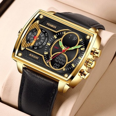 LIGE FOXBOX Men Watch Quartz Big Dial Week Luminous Waterproof Sport Wristwatch