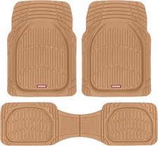 Motor Trend FlexTough Floor Mats for Cars, Beige Deep Dish All-Weather Mats,