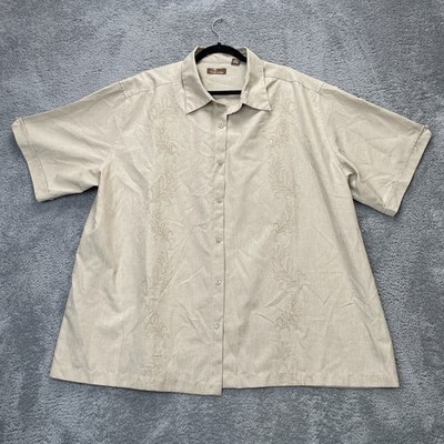 Cafe Luna Mens Shirt XXL Beige Floral Leaf Hawaiian Tropical Beach Button Up