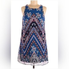 By  By Blue Floral Print Sleeveless Summer Shift Dress Medium