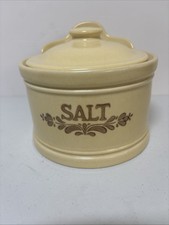 Vintage 70's Pfaltzgraff Village Stoneware Salt Crock with Lid Floral Design