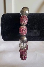 3 Inch Pink Rhinestone Gray Clear Beaded Elastic Bracelet Mother Gift Birthday