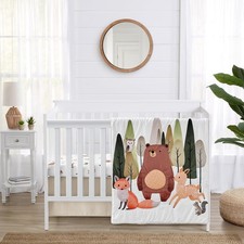 3-Piece Baby Crib Bedding Set Woodland Animals for Boys or Girls Infants/Nursery