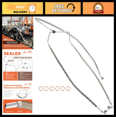 16'' Extended Front Brake Line Cable for Harley Touring 2014-2023, Stainless Stee