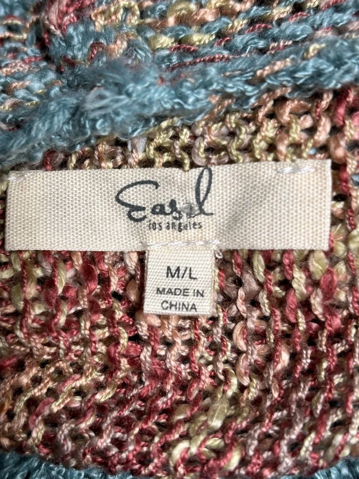 Easel Boho Cardigan Sweater Womens M/L Blue Wide Sleeve Lightweight Relaxed Fit  - Image 3 of 4