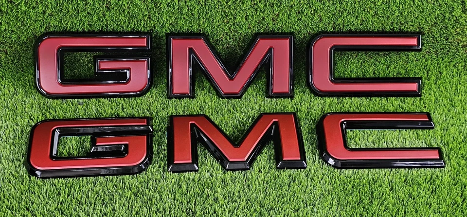 Apto para GMC Sierra 1500 2500HD 3500HD 2019-2025 emblema delantero y trasero negro y rojo Foto 2 de 4