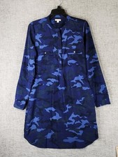 Gap Shirt Dress Women's Small Long Sleeve 1/4 Button Navy Blue Camouflage
