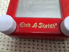 RED Ohio Art Pocket Etch A Sketch Vintage Red Frame Mini Drawing Toy Retro Gift