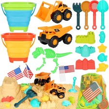 HUITEM Beach Sand Toys for Kids, 29PCS Sandbox Toys with 2 Collapsible Bucket Sa
