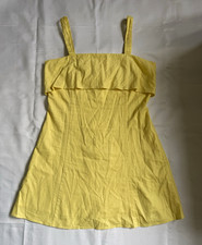 Banana Republic Yellow Linen Blend Mini Sundress Square Neck Strappy Zip 8
