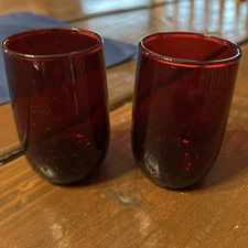 Pair Of Vintage Ruby Red Juice Glasses/small Wine