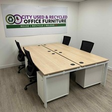 4-Person Bench Desking, Maple / White, Portholes, W1200mm [FROM £129 + VAT.]