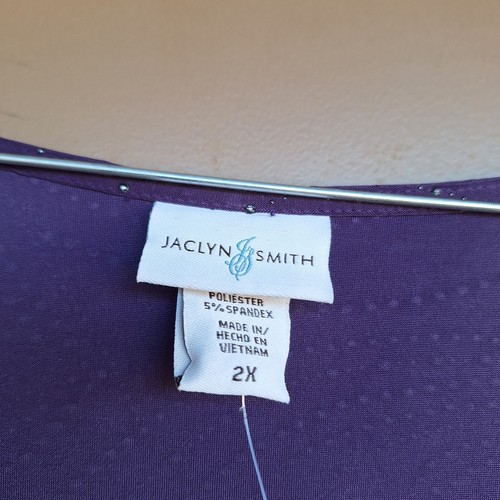 New Jaclyn Smith Womens 2X Purple Rhinestone Flare Slv Blouse Slinky Liquid Knit - Picture 7 of 9