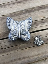 TORiNO pewter butterfly trinket box necklace brooch pin earrings set Vintage