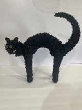Black Scaredy Cat Halloween Spooky Decor Tinsel Wire Body Arched Back Stands 16  