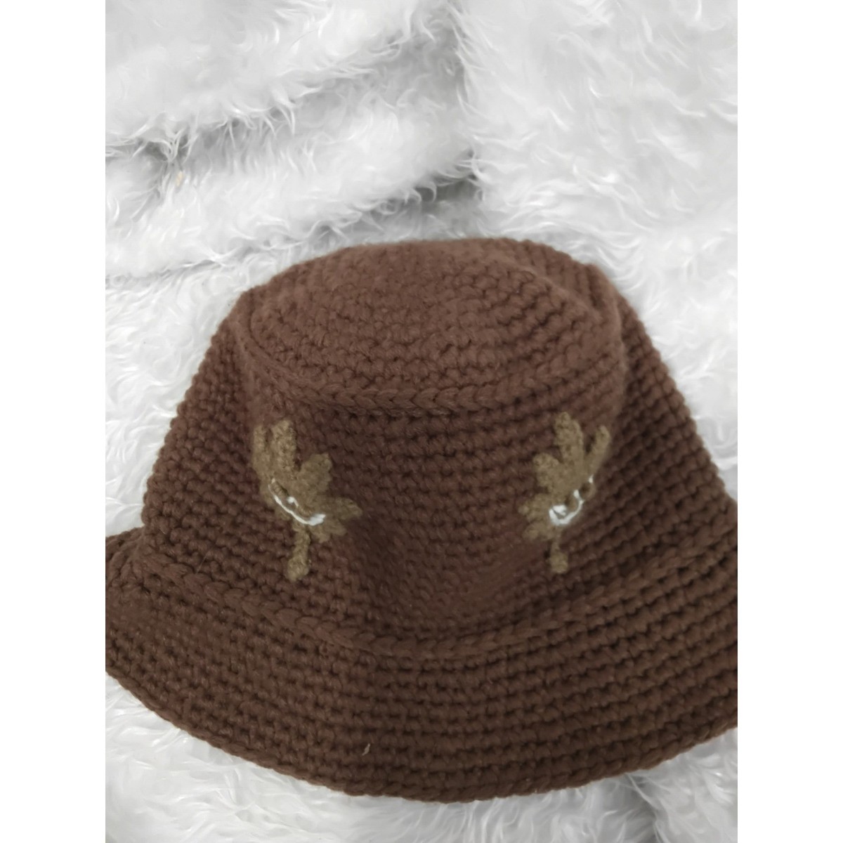 HUF Brown Crochet Bucket Hat with Leaf Detail Women's View 3