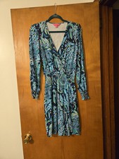 Lilly Pulitzer Talley Smocked Dress Low Tide Navy Catty Purrsonality S