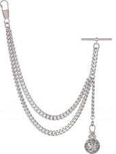 Handmade in the UK Silver Colour Single Albert Pocket Watch Chain with Pendant