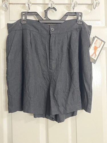 Rachel Roy Black Linen Blend Pleated High Rise Shorts Size 12 Pockets NWT - Picture 2 of 15