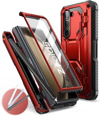 For Galaxy Z Fold5 5G, i-Blason Stand Case +Pen Holder/Screen 360 Cover, Ruddy